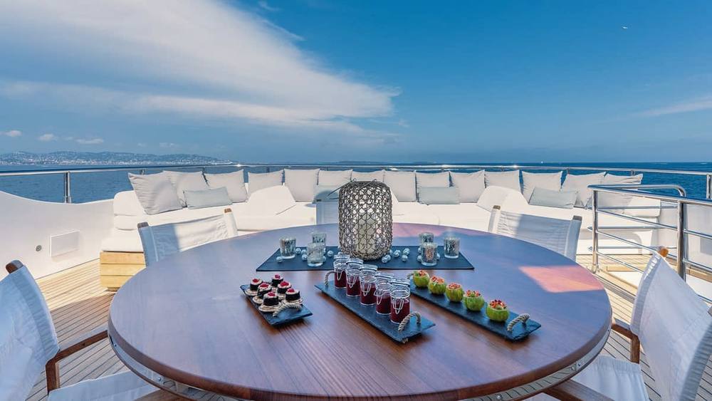 Canapés and drinks on the yacht upper deck during the Monaco Grand Prix