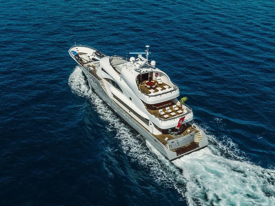 Private hospitality yacht for the Monaco Grand Prix, seen from above