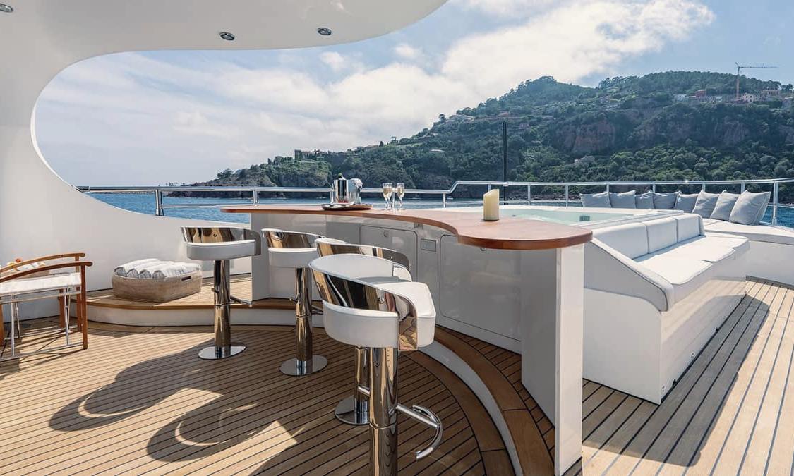 Upper deck bar and spa on the Monaco Grand Prix hospitality yacht